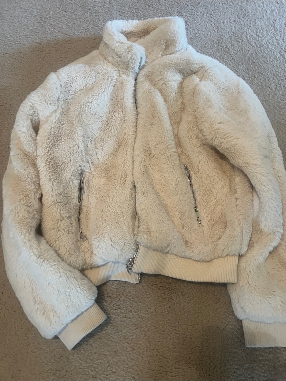 Cream Faux Fur Bomber Jacket